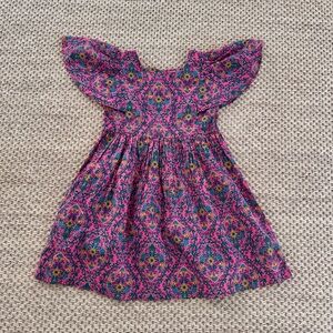 Mini Boden Girls Pink Floral Flutter-Sleeve Dress